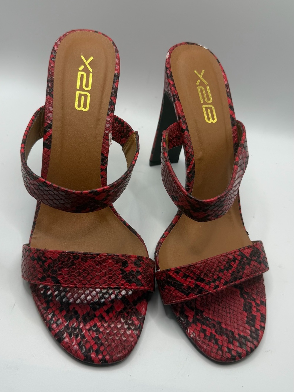 X2 Brand Red Snake-Print Strappy High Heel Sandals